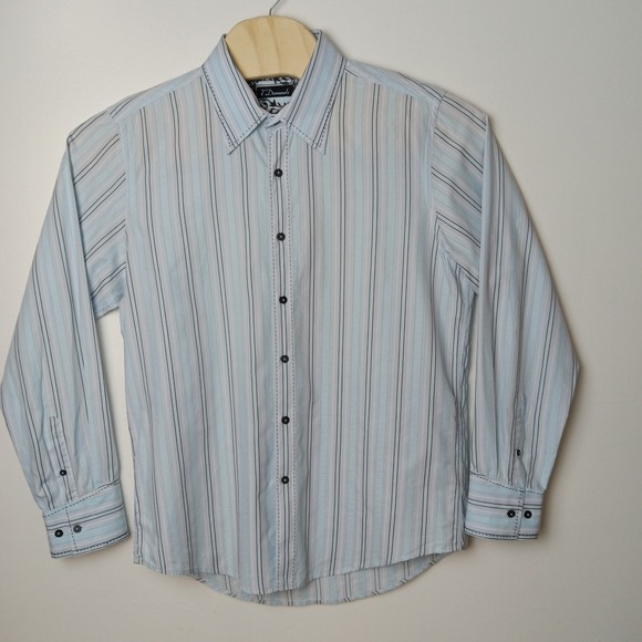 7 Diamonds Mens XL Long Sleeve Button Down Blue White Striped Cotton Shirt - Picture 5 of 13